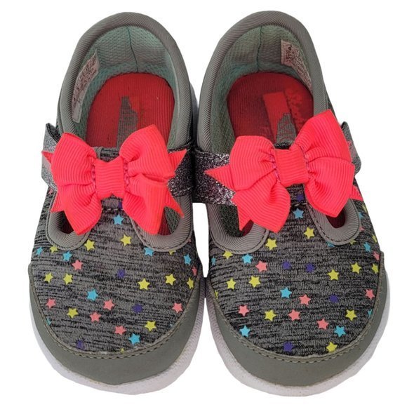 Skechers Go Walk Size 6 Infant Baby‎ Girl Gray Starry Design Pink Bow - Picture 2 of 7